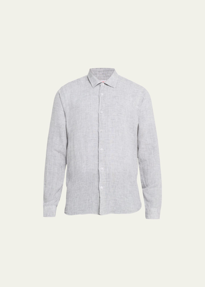 Shop Orlebar Brown Men's Linen Button-down Shirt In Graphite/white