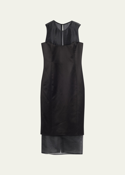 Shop Khaite Dissa Sleeveless Wool Midi Corset Dress With Mesh In Black