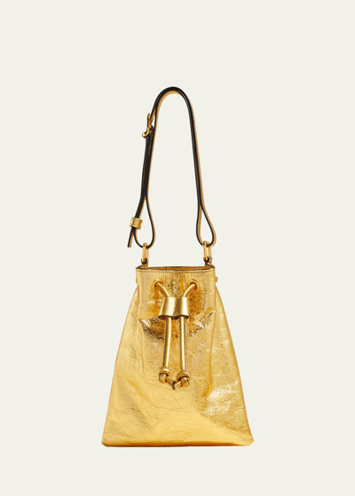 Shop Khaite Greta Small Gold Metallic Leather Shoulder Bag In 917 Gold