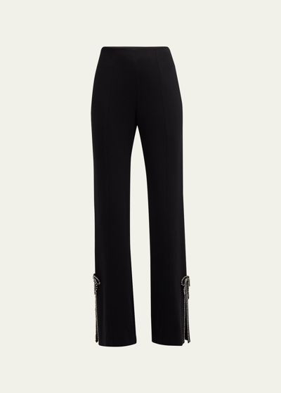 Shop Cinq À Sept Kali Rhinestone Bow Embellished Straight Pants In Black
