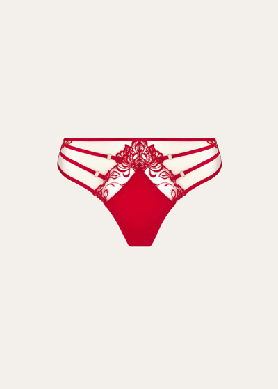 Shop Lise Charmel Nude Solaire Embroidered Mesh Tanga In Red