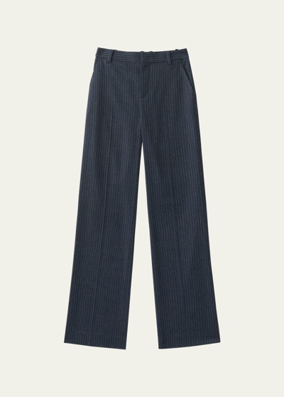 Shop Vince Pinstripe Wool-blend Flannel Trousers In Dk Obsidian/silve