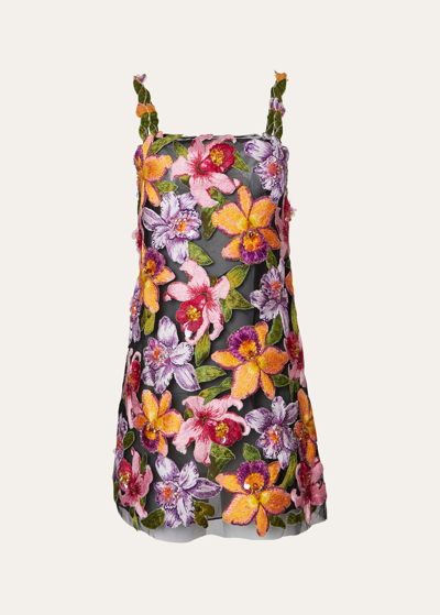 Shop Carolina Herrera Floral Embroidered Mini Dress In Multi-color