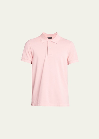 Shop Tom Ford Men's Cotton Pique Polo Shirt In Magenta