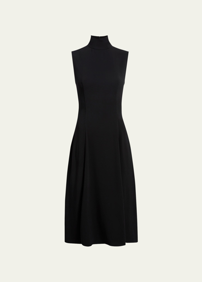 Shop Another Tomorrow High-neck Flared Dress In Black