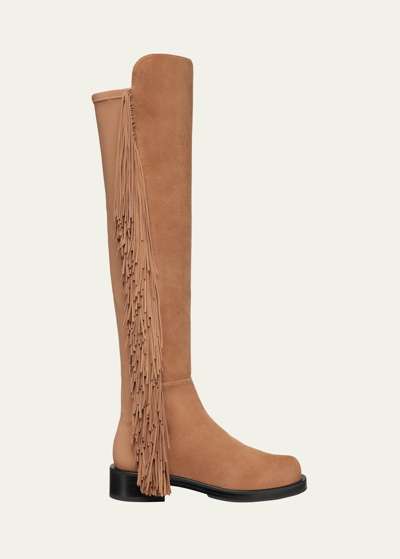 Shop Stuart Weitzman 5050 Suede Fringe Over-the-knee Boots In Camel