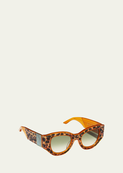 Shop Anna-karin Karlsson Lucky Goes To Vegas Crystals & Acetate Cat-eye Sunglasses In Ice Crystal