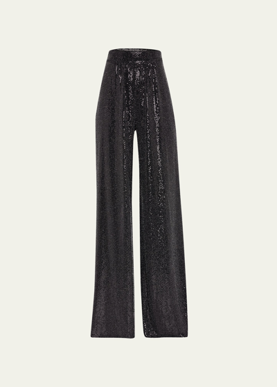 Shop Ramy Brook Gavin Metallic Wide-leg Pants In Black Allover Gla