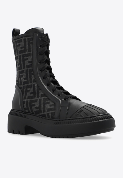 Shop Fendi Domino Ff Jacquard Combat Boots In Black
