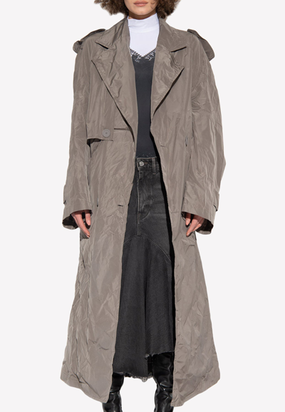 Shop Balenciaga Double-breasted Wrinkled Trench Coat In Gray