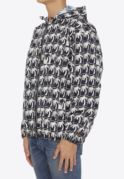 Shop Palm Angels Dripping Palm Print Windbreaker Jacket In Monochrome