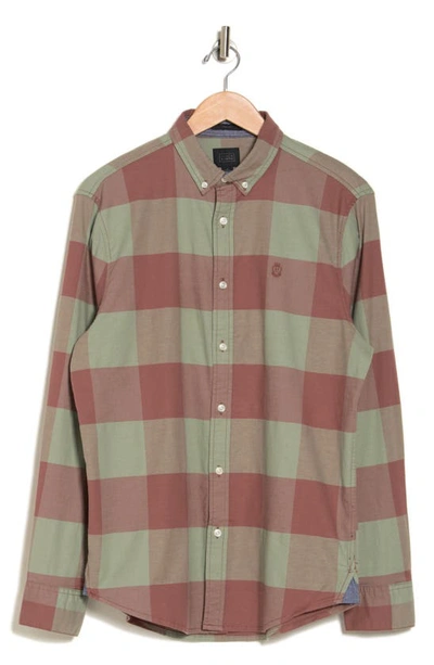 Shop 14th & Union Buffalo Check Trim Fit Long Sleeve Stretch Cotton Button-down Shirt In Green- Brown Buffalo Check