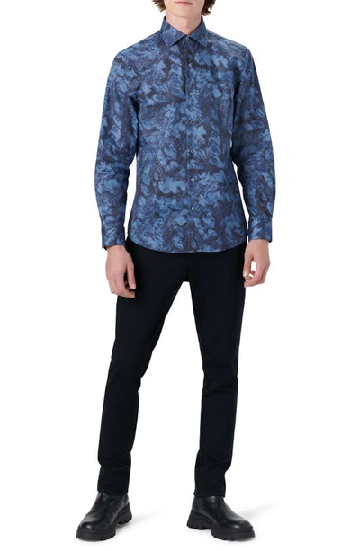 Shop Bugatchi Shaped Fit Abstract Print Stretch Cotton Button-up Shirt In Indigo