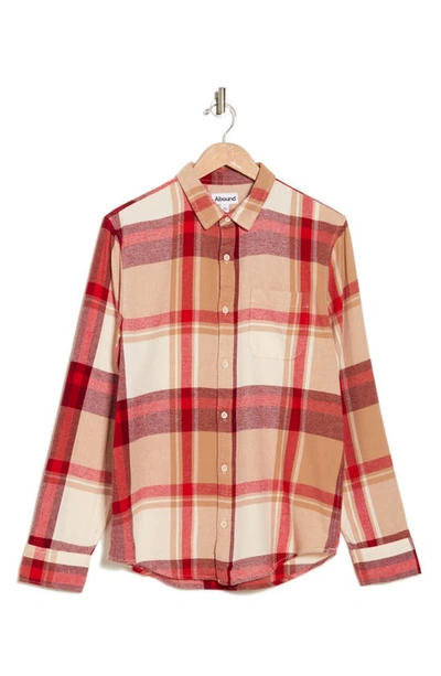 Shop Abound Cotton Plaid Button Front Shirt In Ivory Whitecap- Red Plaid