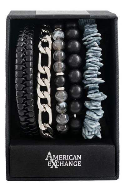 Shop American Exchange Bracelet 5-piece Set In Silver/ Black