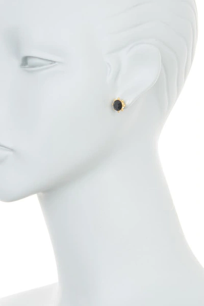 Shop Kate Spade Gold-tone Bezel Set Crystal Stud Earrings In Jet