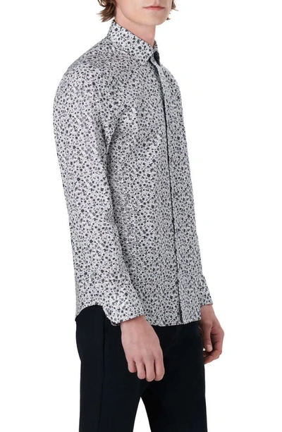 Shop Bugatchi Shaped Fit Floral Print Stretch Cotton Button-up Shirt In Platinum