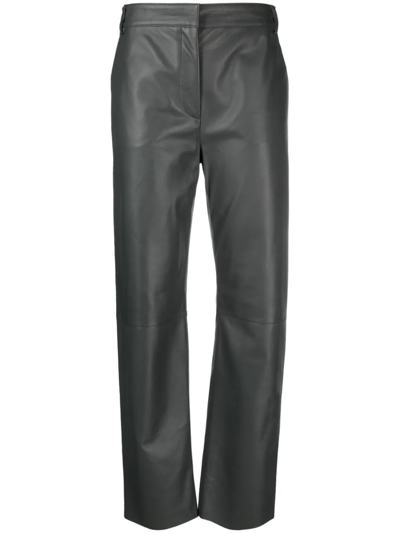Shop Antonelli Saturno Elastic Leather Trousers In Green Grey