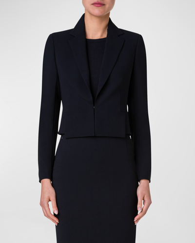 Shop Akris Single-breasted Slits-hem Wool Double-face Crop Jacket In Black