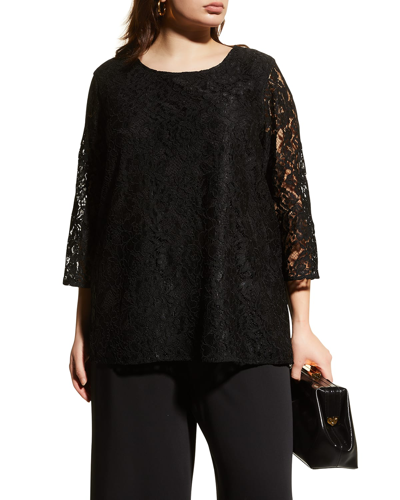 Shop Caroline Rose Plus Plus Size Lined Flora Lace Tunic In Black