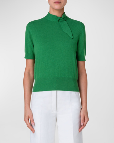 Shop Akris Cashmere Short Pullover With Knot Detail In Leaf