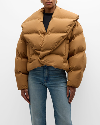 Shop Frame Cropped Shawl Puffer Jacket In Camel