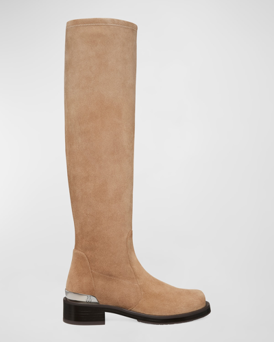 Shop Stuart Weitzman Mercer Bold Suede Knee Boots In Khaki