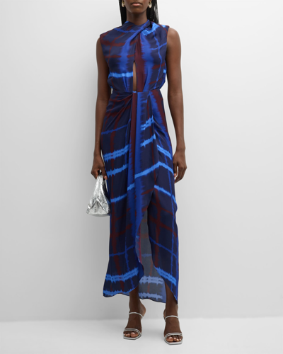 Shop Johanna Ortiz Inspiring Vistas Check Draped Sleeveless Maxi Dress In Tartan Cobalt Win