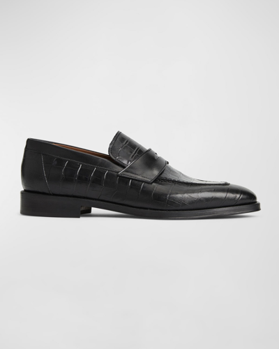 Shop Bruno Magli Men's Nathan Croc-effect Leather Penny Loafers In Black Croc