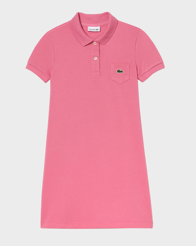 Shop Lacoste Girl's Embroidered Crocodile Pique Polo Dress In Medium Pink