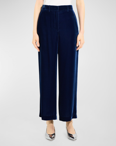 Shop Theory Velvet Relax Straight-leg Pants In Blueberry