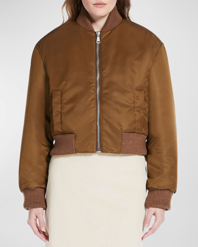 Shop Weekend Max Mara Ribbed-trim Cropped Bomber Jacket In Tobacco