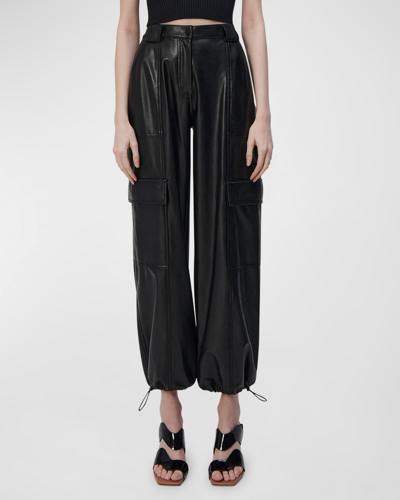 Simkhai Sofia Womens Vegan Leather Drawstring Cargo Pants In Black