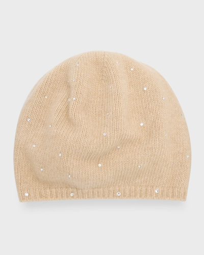 Shop Carolyn Rowan Cashmere Baggy Beanie With Scattered Swarovski Crystals In New Oatmeal