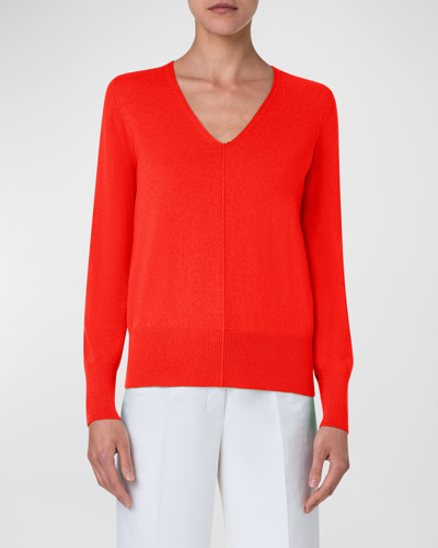 Shop Akris V-neck Cashmere Sweater In Cadmium