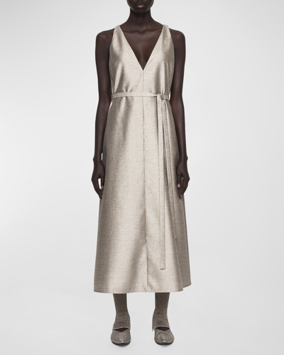 Shop Joseph Desiree Sleeveless Metallic Midi Dress In Metallic Spark