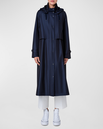 Shop Akris Detachable Hooded Silk Taffeta Coat With Detachable Padded Lining In Navy