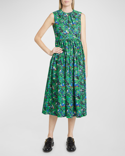Shop Erdem Floral-print Sleeveless Tiered Midi Dress In Green