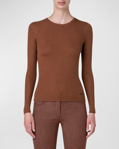 Shop Akris Silk Cotton Seamless Rib Fitted Sweater In Poppy