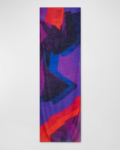 Shop Akris Cashmere Silk Superimposition Print Scarf In Purple