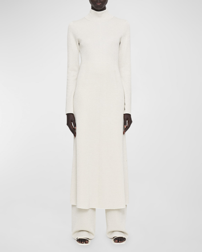 Shop Joseph Metallic Mock-neck Midi Sweater Dress In Ivory