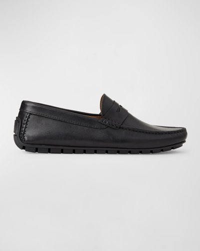 Shop Bruno Magli Men's Xane Leather Driver Penny Loafers In Black Leather