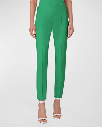 Shop Akris Melissa Cotton Techno Slim-fit Pants In Leaf