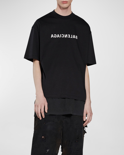 Shop Balenciaga Men's Mirror  T Shirt Medium Fit In 1070 Black/white