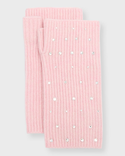 Shop Carolyn Rowan Cashmere Short Fingerless Gloves With Crystal Shimmer In Rose Bud