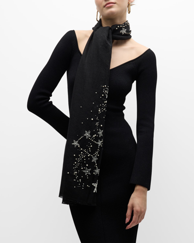Shop Janavi India Starburst Embellished Cashmere-silk Scarf In Black