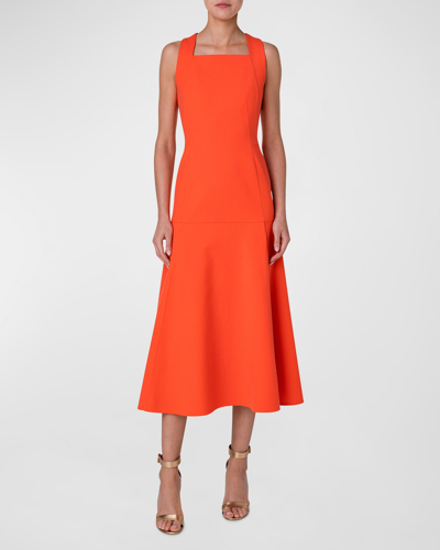 Shop Akris Square-neck Sleeveless Midi A-line Dress In Cadmium