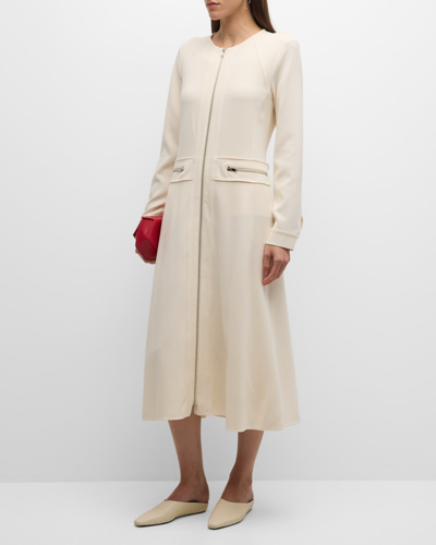 Shop Proenza Schouler Joanne Long-sleeve Zip-front Midi Dress In Ecru