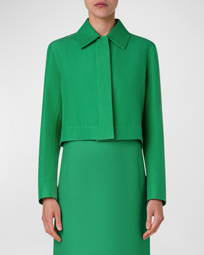 Shop Akris Cotton-silk Double-face Crop Collared Jacket In Leaf