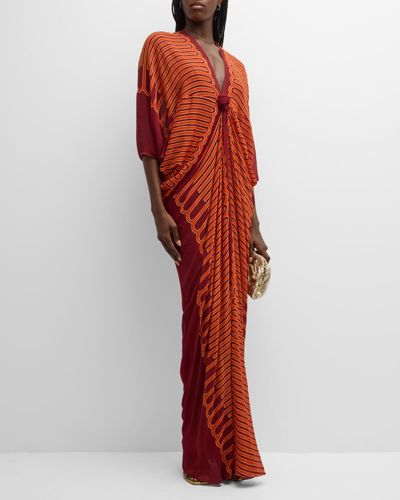 Shop Johanna Ortiz Sensory Tapestry 3/4-sleeve Maxi Tunic Dress In Red Wine